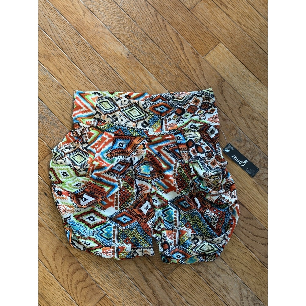 ShoSho colorful geometric-patterned pull-on shorts gathered cuffs Sz L/XL